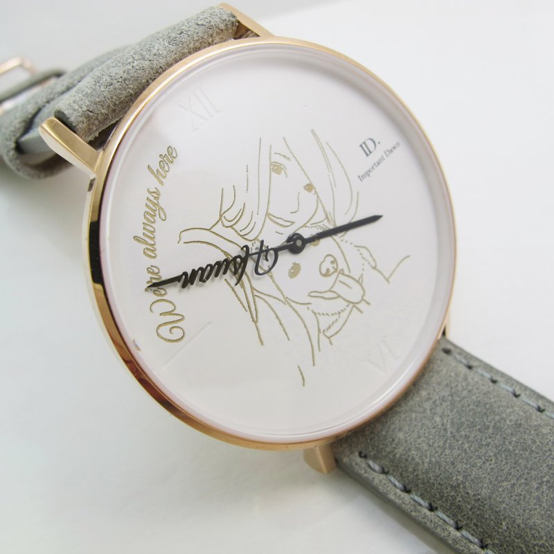 【Customized gift】Customized watch gift limited set (ordered pointer + customized panel + portrait) - นาฬิกาคู่ - หนังแท้ สีทอง