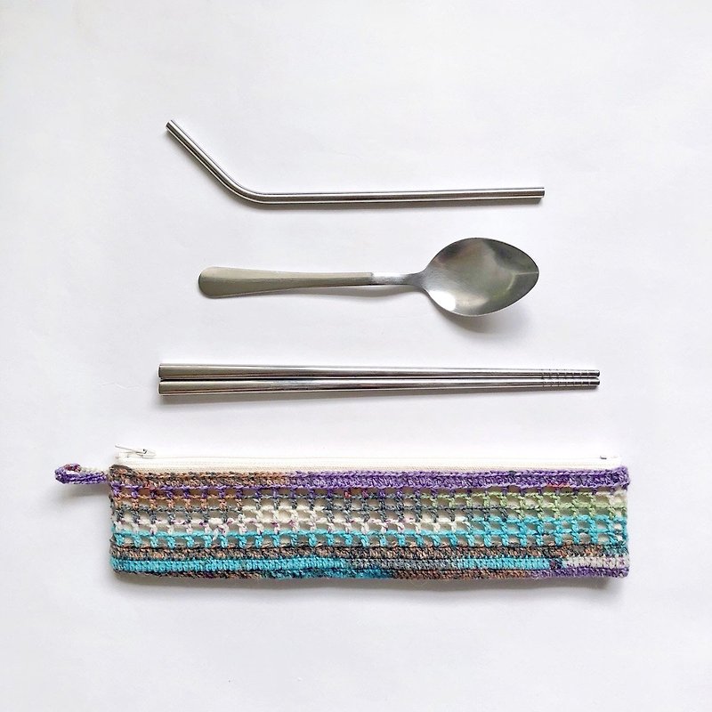 Crocheted _ Chopstick Straw Set _ Paramecium - ช้อนส้อม - ผ้าฝ้าย/ผ้าลินิน สีเขียว