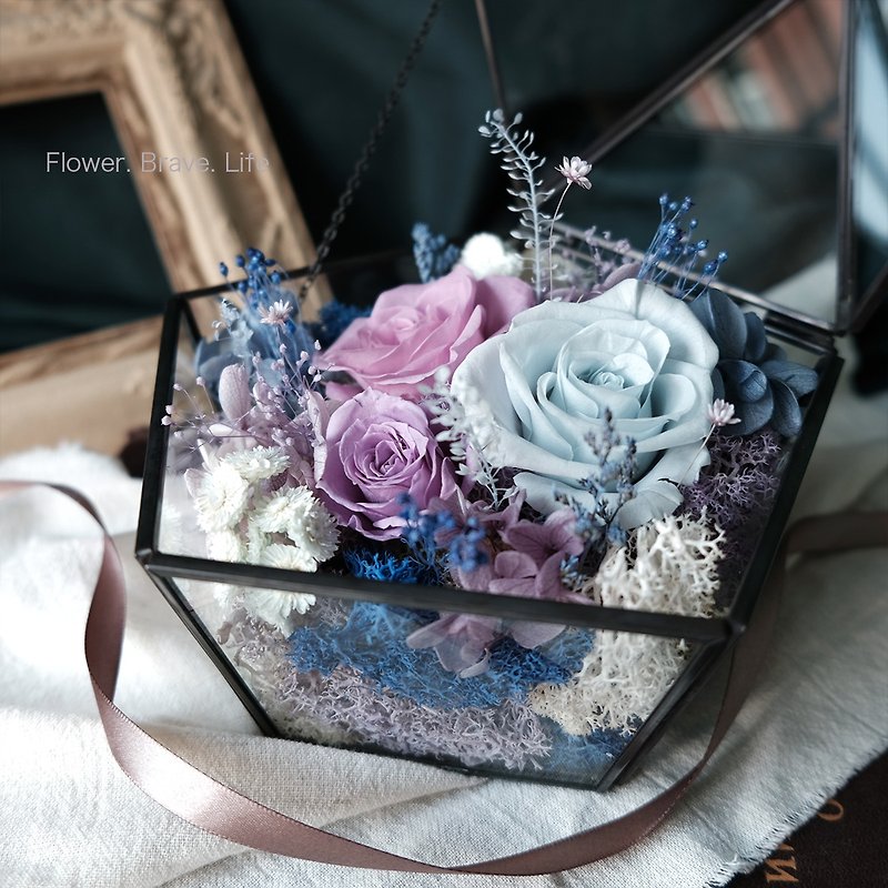 Geometric metal frame pot purple/blue/immortal flower/rose/Chinese Valentine's Day/Valentine's Day/Father's Day - ตกแต่งต้นไม้ - พืช/ดอกไม้ สีม่วง