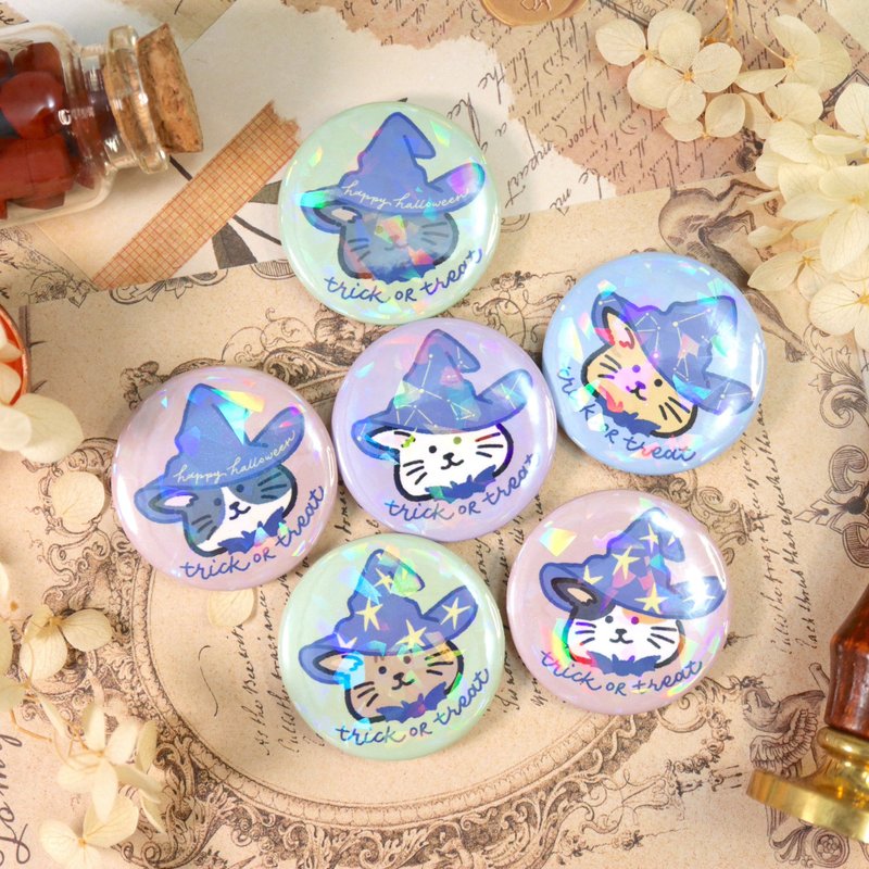 Halloween Meow Badge|Full Set|Cat|Wizard|Gift|Gift - เข็มกลัด - โลหะ 