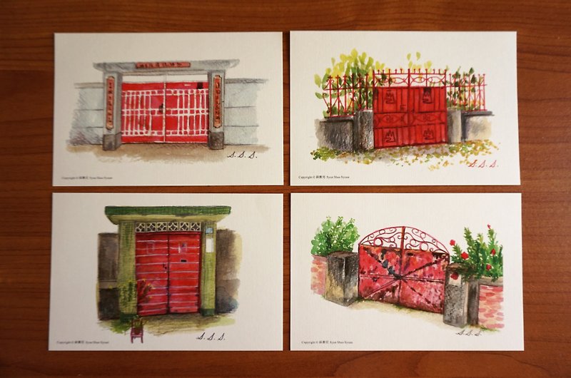 :: Xue Niaoer:: Hand-painted Red Door Postcard Set of Military Villages - Cards & Postcards - Paper Red