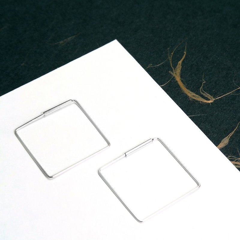 Earrings Square (Large) Styling Wire Sterling Silver Earrings - 64DESIGN - Earrings & Clip-ons - Sterling Silver Silver