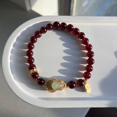 Sri Yantra 酒紅天然石榴石手鏈女手串單圈收藏級水晶珠子正品轉運特級8mm
