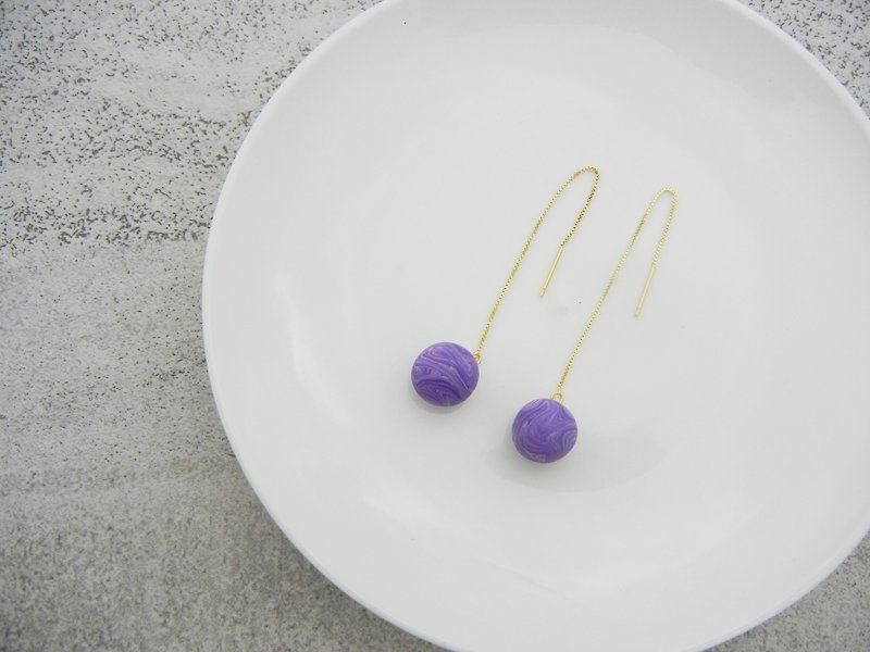*coucoubird*Pink purple mixed color earrings/half Silver plated gold - ต่างหู - ดินเหนียว สีม่วง