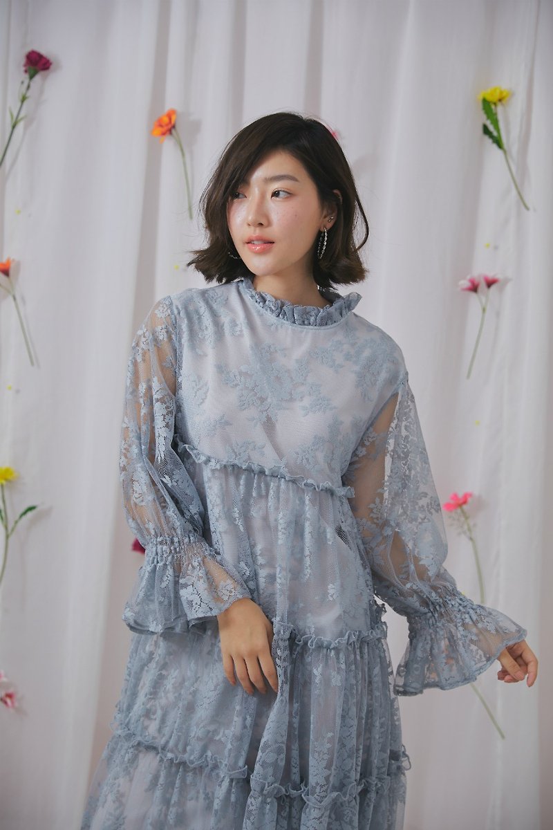 Vivian lace dress (sky blue) - One Piece Dresses - Polyester Blue