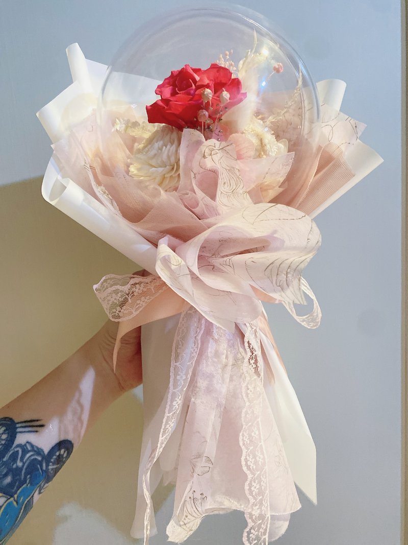 桃色粉色永生花波波球花束/戀愛色系/送自己也適合/招桃花花束 - 乾燥花/永生花 - 植物．花 粉紅色