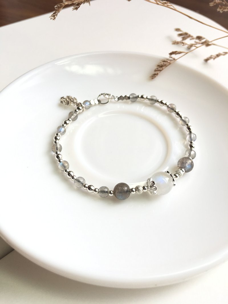 Ops Moonstone Labradorite Gemstone Flash Silver Handmade Bracelet - Bracelets - Gemstone Silver