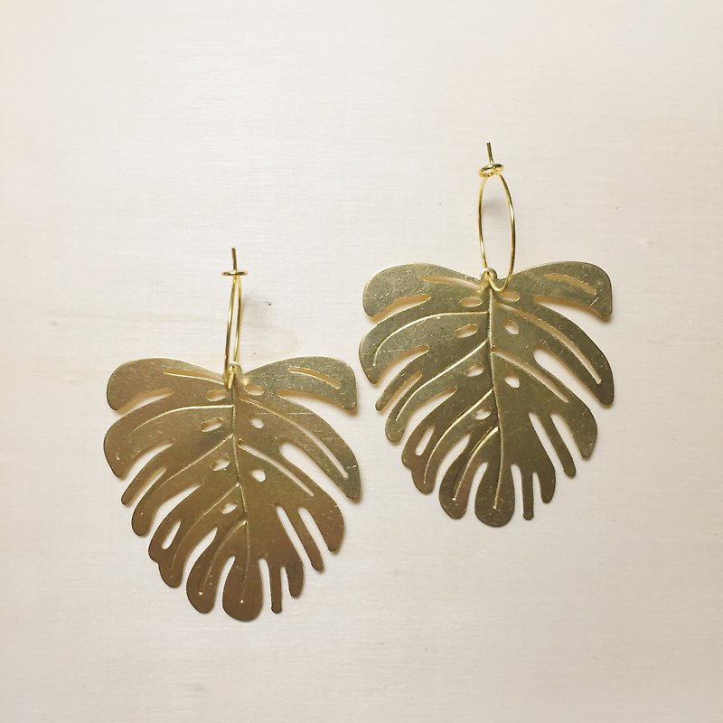 Large leaf ear ring - Earrings & Clip-ons - Copper & Brass Gold