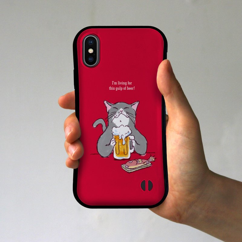 グリップiPhoneケース　猫がビール　レッド - 手機殼/手機套 - 塑膠 紅色