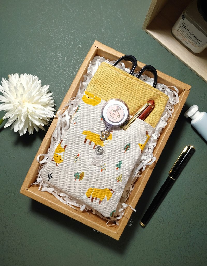 Hand-sewn - nurse/physician double-layer pencil case color version - little fox (yellow) - กล่องดินสอ/ถุงดินสอ - ผ้าฝ้าย/ผ้าลินิน หลากหลายสี