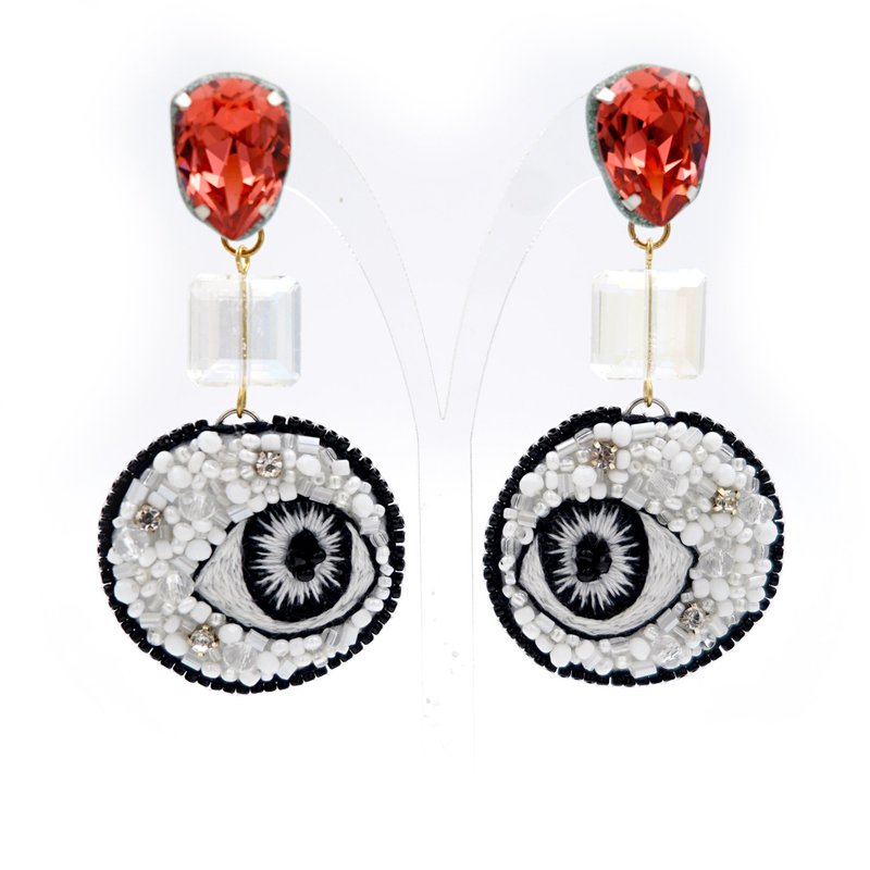 [Cupid Series] Handmade huge heart-shaped red crystal clip earrings decorated with Swarovski crystals - ต่างหู - โลหะ สีแดง