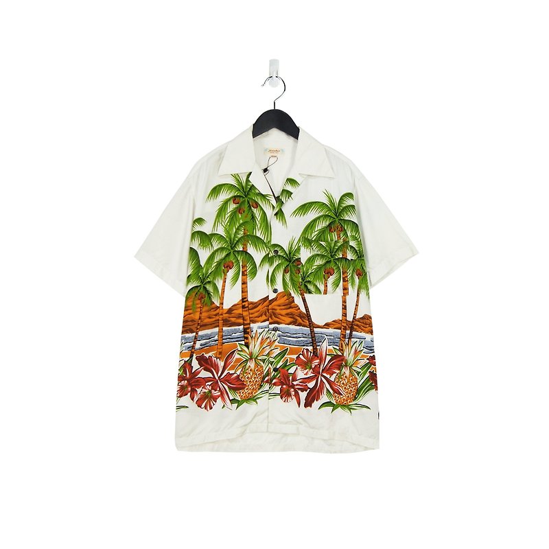 A‧PRANK : DOLLY :: Vintage VINTAGE White Coconut Tree Hawaiian T-shirt (T806025) - เสื้อเชิ้ตผู้ชาย - ผ้าฝ้าย/ผ้าลินิน ขาว