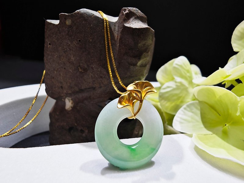 Icy Green Flower Jadeite Peace Buckle Necklace - Necklaces - Jade 