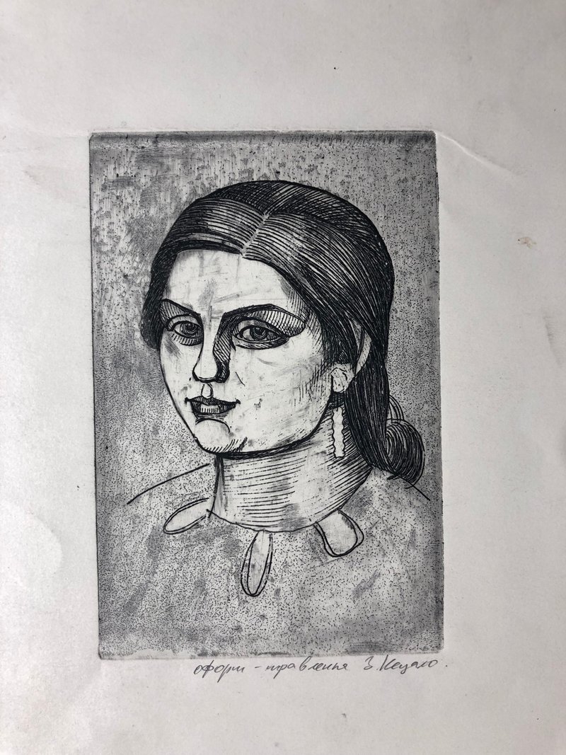 Portrait of a Girl wall art etching embodies the modernist spirit of the 1970s - 海報/掛畫/掛布 - 紙 
