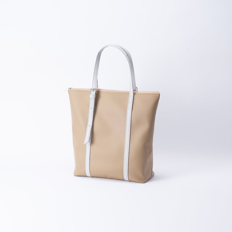 A4 dual-use tote bag camel X gray - กระเป๋าแมสเซนเจอร์ - หนังเทียม สีกากี