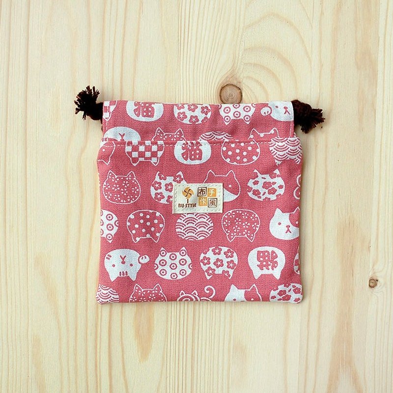 Lucky Cat Bunch Pocket (Small) - Toiletry Bags & Pouches - Cotton & Hemp Pink