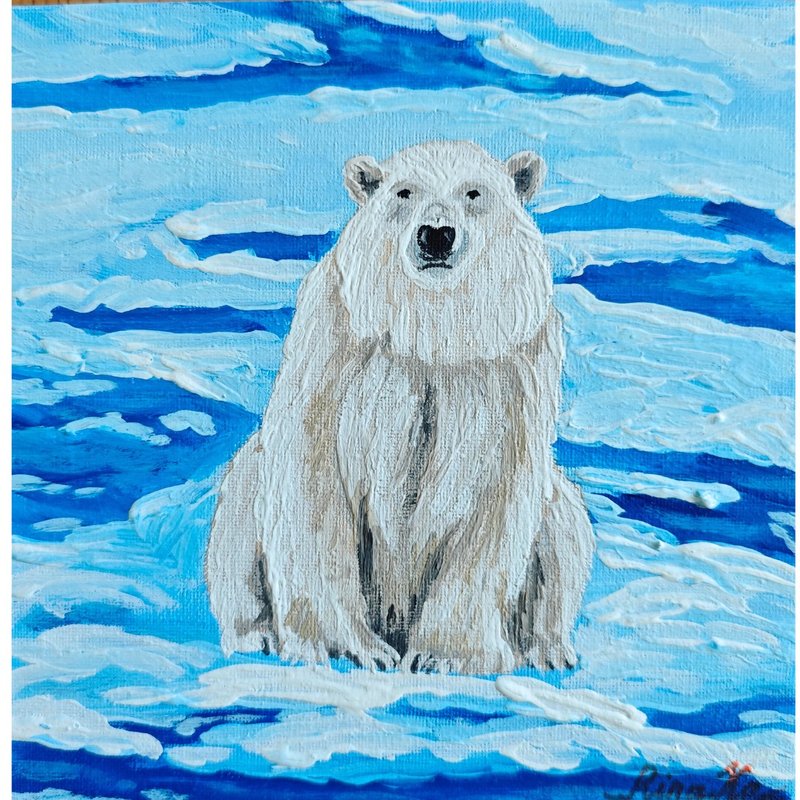 Polar Bear Animal Painting Original Art Winter Hand Painted By RinaArtSK - Wall Décor - Other Materials Multicolor