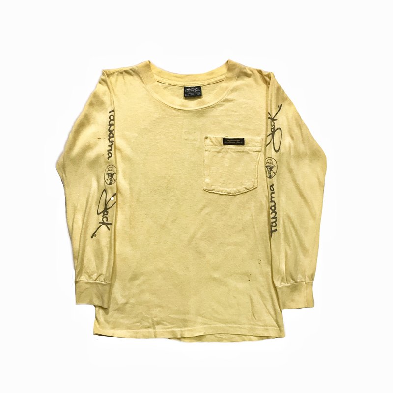 Vintage Long Sleeve T-shirt Panama Jack口袋薄長袖 - 女上衣/長袖上衣 - 棉．麻 黃色