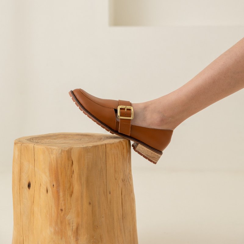 | 秋冬穿搭 | Gaia蓋亞氣質中跟真皮樂福鞋 棕色 皮鞋 懶人鞋 - 女牛津鞋/樂福鞋 - 真皮 白色