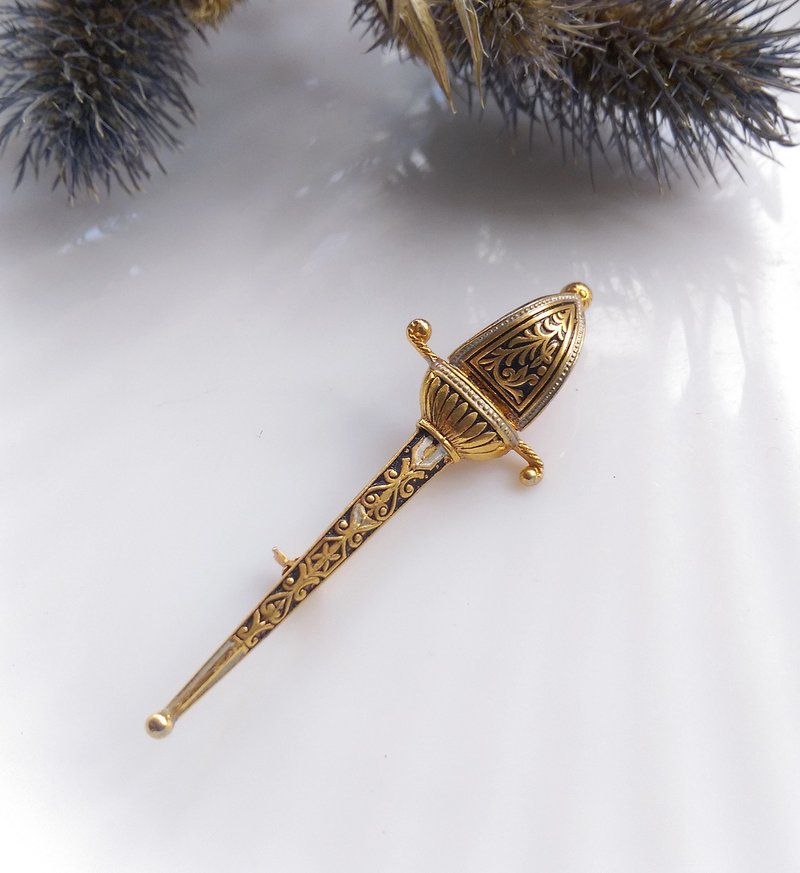 西洋古董飾品。DAMASCENE 西班牙大馬士革 西洋劍 別針 - 徽章/別針 - 其他金屬 金色