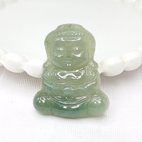 緣圓翡翠 冰綠細糯手工雕刻寶寶佛吊墜 |天然緬甸玉A貨翡翠