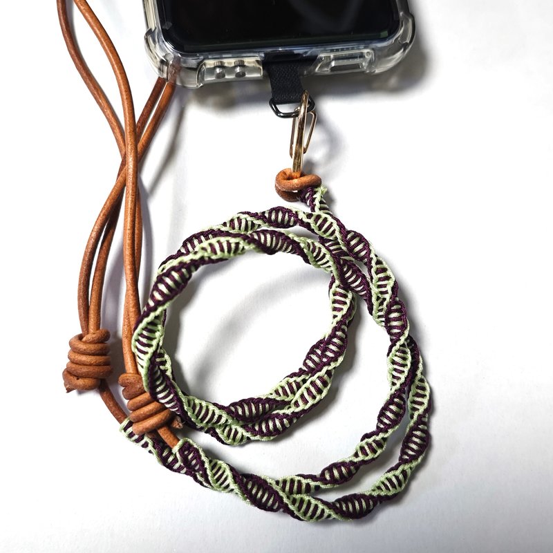 Nile green with Eggplant purple mobile rope, adjustable neck/rope dual-use-9 - เชือก/สายคล้อง - หนังแท้ สีเขียว