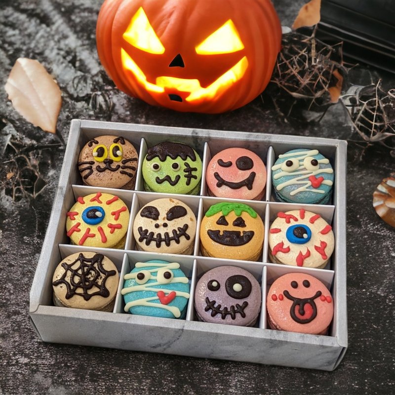 [Halloween Gift Box] Halloween party 3D three-dimensional painted handmade French macaron ribbon gift box bag - เค้กและของหวาน - อาหารสด 