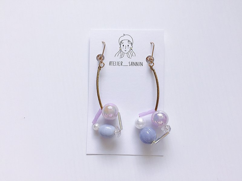 魔法珠珠 垂墜耳勾 手工耳環 [可改夾/防過敏矽膠耳勾] - 耳環/耳夾 - 其他材質 藍色