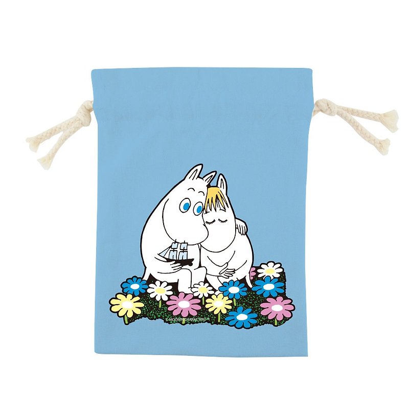 Moomin授權 --彩色束口袋 嚕嚕米 Fall in love (水藍/3尺吋) - 化妝包/收納袋 - 棉．麻 多色