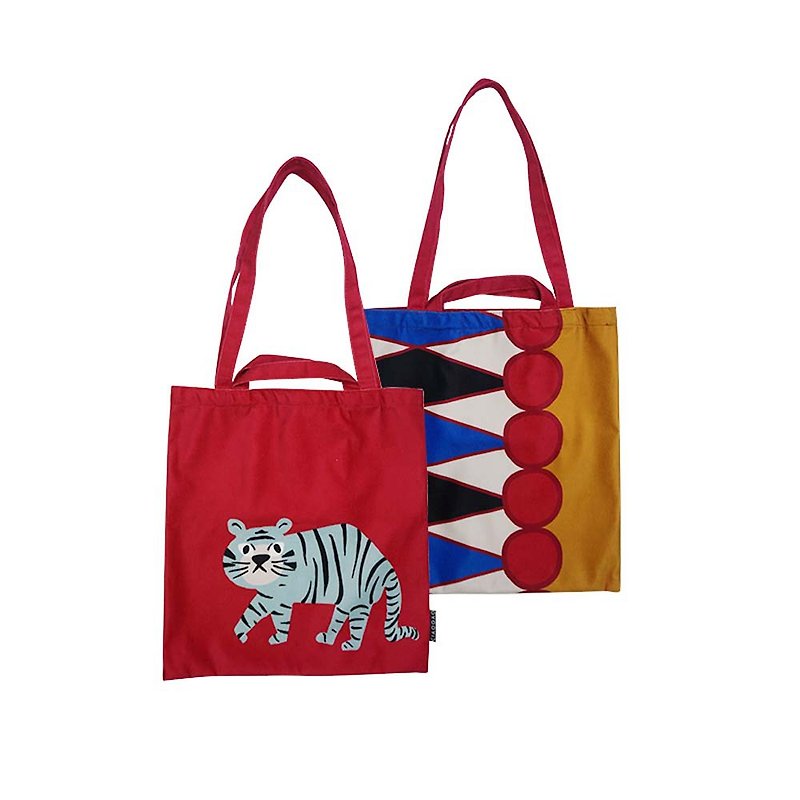 [Draft/ciaogao] Original design Nordic style animal circus tiger New Year green shopping bag - กระเป๋าแมสเซนเจอร์ - เส้นใยสังเคราะห์ สีแดง