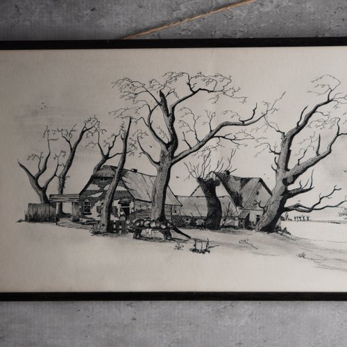 オランダのツイレン公園の田園風景サインペンと水墨画/古いもの
