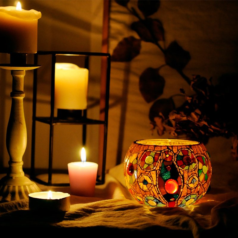 巴特約之家 原創手作彩色玻璃馬賽克燭臺 巴塞羅那系列浪漫裝飾 - 香薰蠟燭/燭台 - 玻璃 