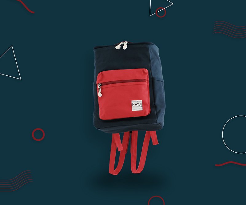 BUCKET BEAM BAG : NAVY x RED COLOR - กระเป๋าเป้สะพายหลัง - วัสดุอื่นๆ สีแดง