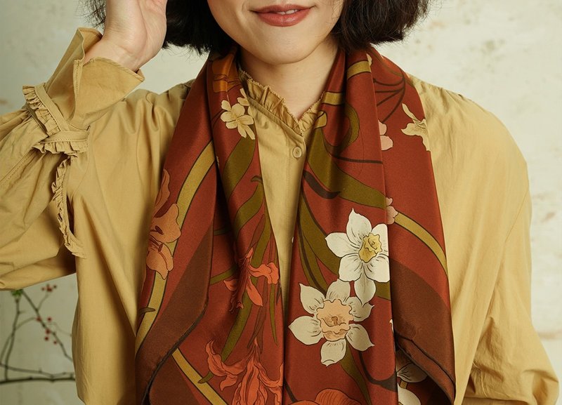 【後花園】 復古優雅雙縐真絲大方巾 - 絲巾 - 絲．絹 多色