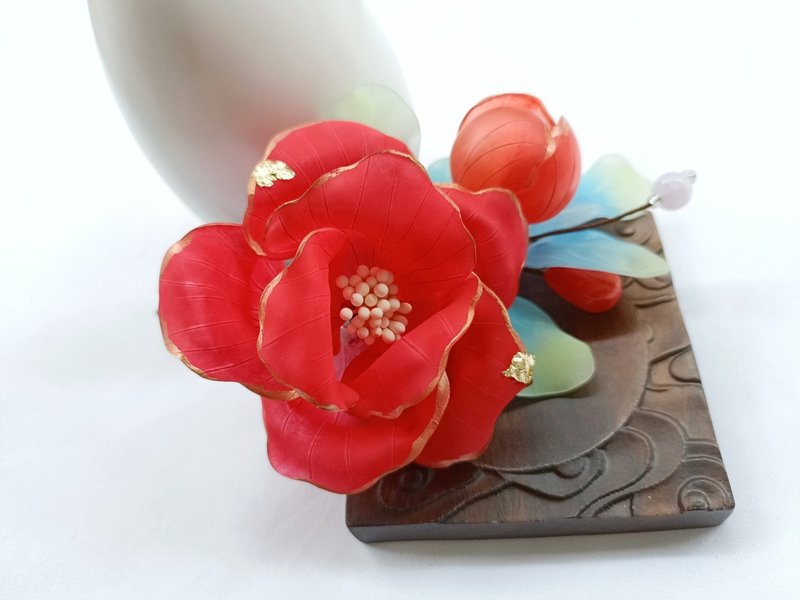 Red Pomegranate Shrink Plastic Flower Hair Clip Hairpin Head Accessories - เครื่องประดับผม - วัสดุอื่นๆ สีแดง