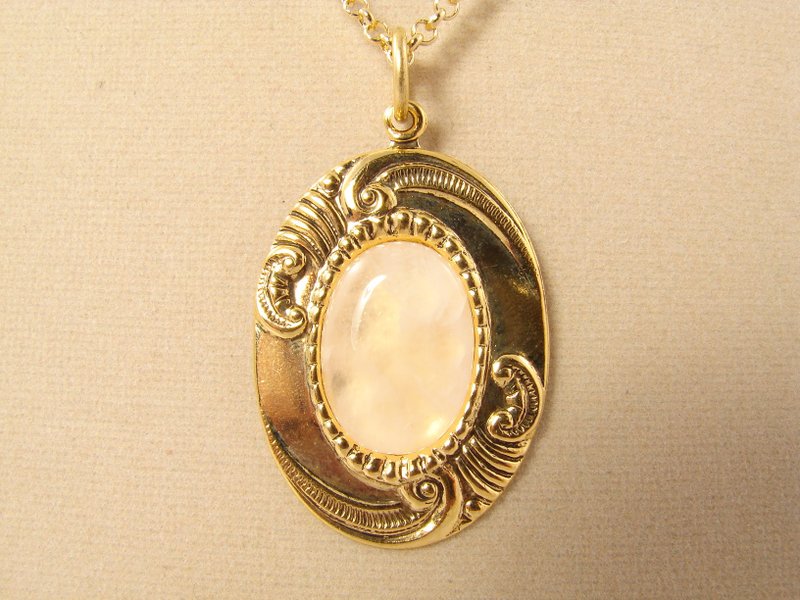 Rose Quartz Necklace Pink Stone Golden Oval Gemstone Pendant Necklace Jewelry - Necklaces - Semi-Precious Stones Pink