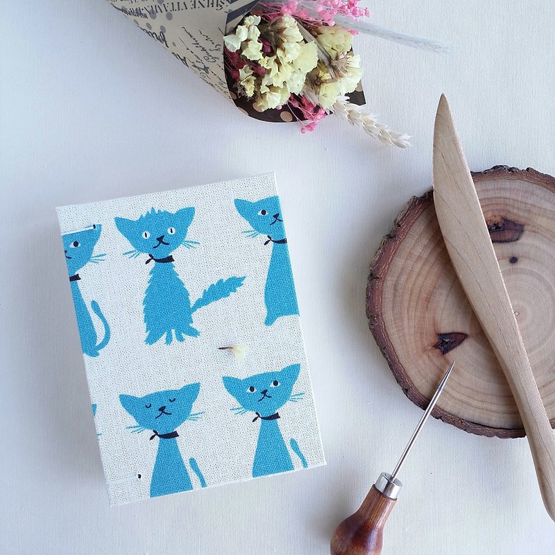 Little Blue Cat French Coptic Thread-bound Book Manual Book Manual Notebook Blank Hand Book - Notebooks & Journals - Paper Blue