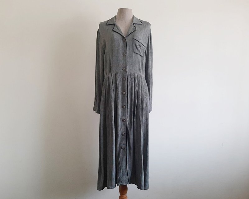 Large Vintage EVEX by KRIZIA Gray Shirt Dress Womens Rayon Midi Dress L - 洋裝/連身裙 - 聚酯纖維 灰色