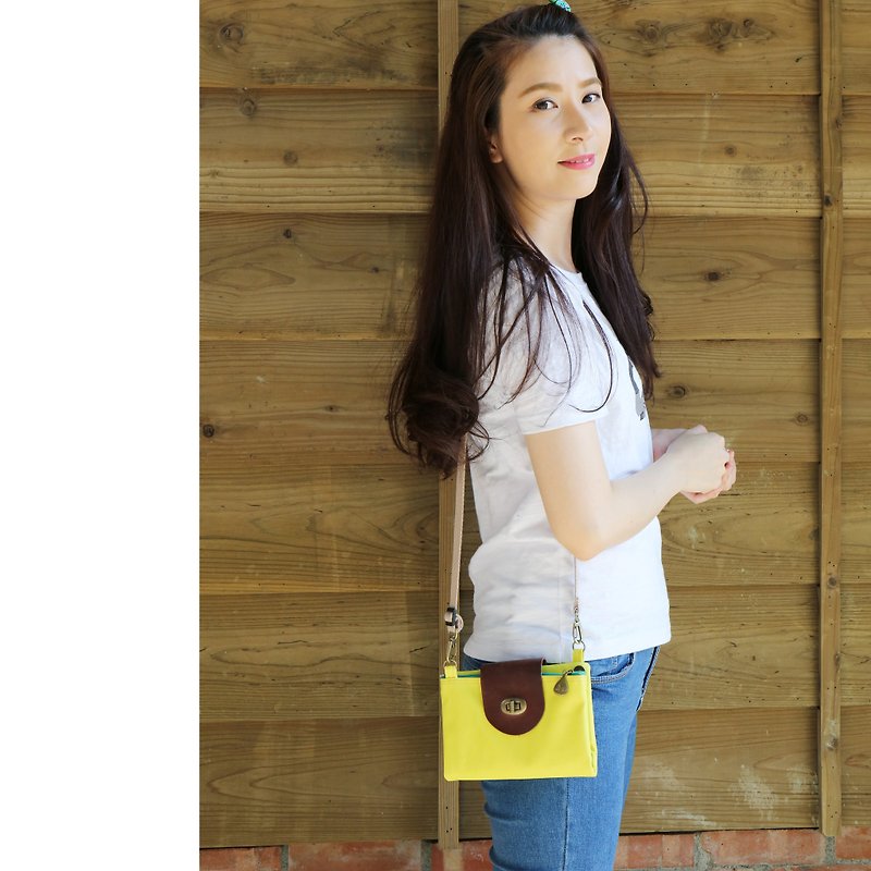 Small Travel Leather Canvas Crossbody Bag Passport Case Mobile Phone Case - Messenger Bags & Sling Bags - Cotton & Hemp Yellow