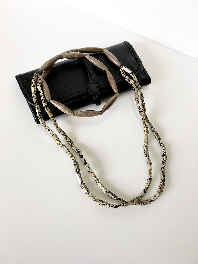 Dalmatian jasper and ebony long necklace  - 長項鍊 - 石頭 黑色