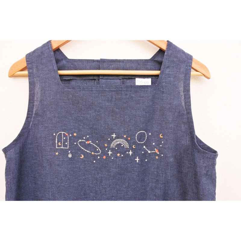 Embroidery | Cotton | Blue Square Sleeveless Shirt - Women's Tops - Cotton & Hemp Blue