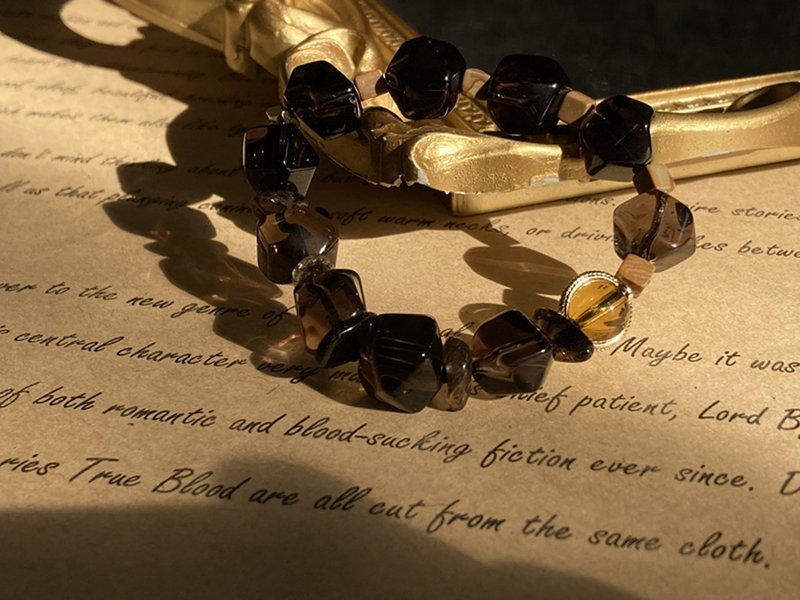 【電報裡的摩斯密碼－同生之約。手鍊】茶晶、木紋石、茶黃晶 - 手鍊/手環 - 其他材質 咖啡色