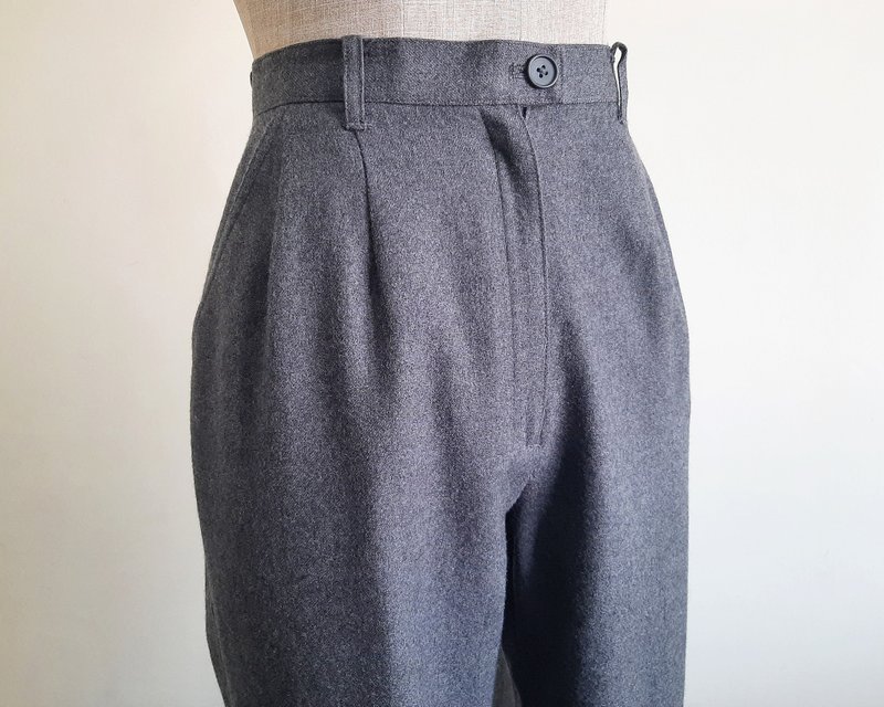 25 Waist Vintage Gray Wool Tapered Pants Womens High Waisted Cropped Trousers XS - 男長褲/休閒褲 - 其他材質 灰色