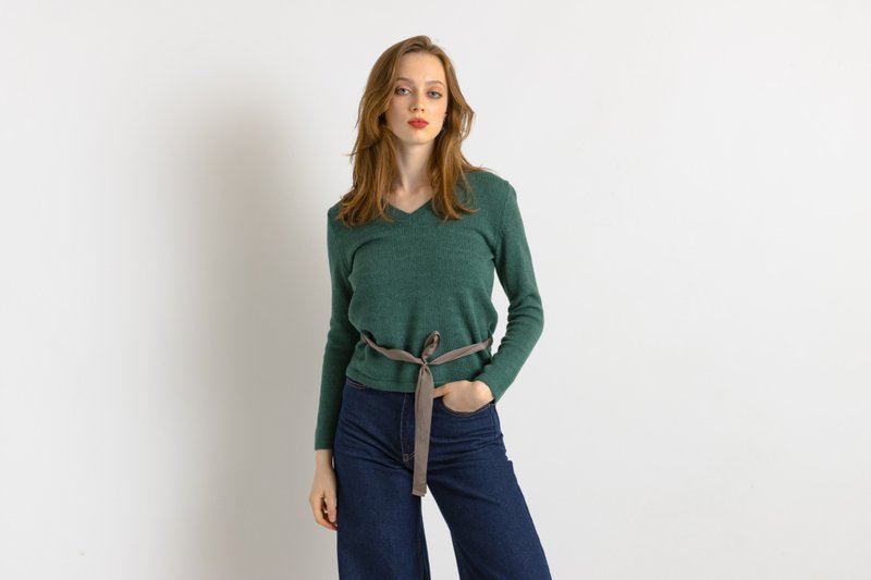 Jil Sander Sweater Deep Green Sweater Knitted Wool Angora Knit Pullover 7524 - 女毛衣/針織衫 - 羊毛 綠色