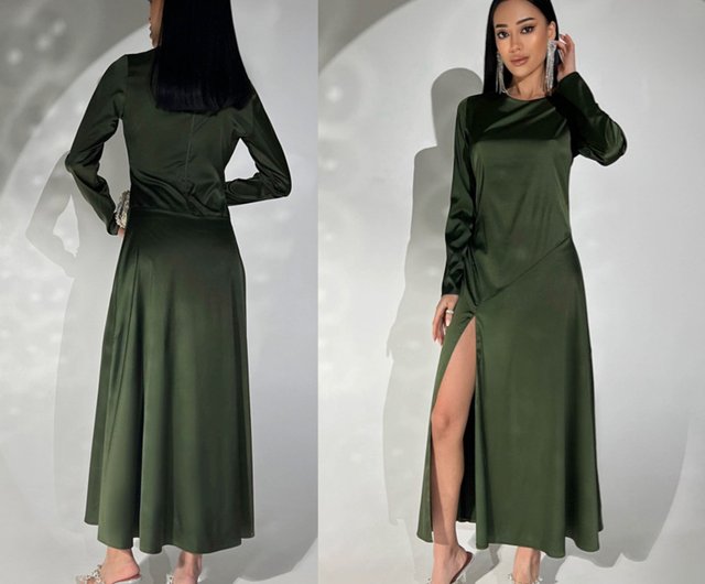 Khaki evening best sale dress