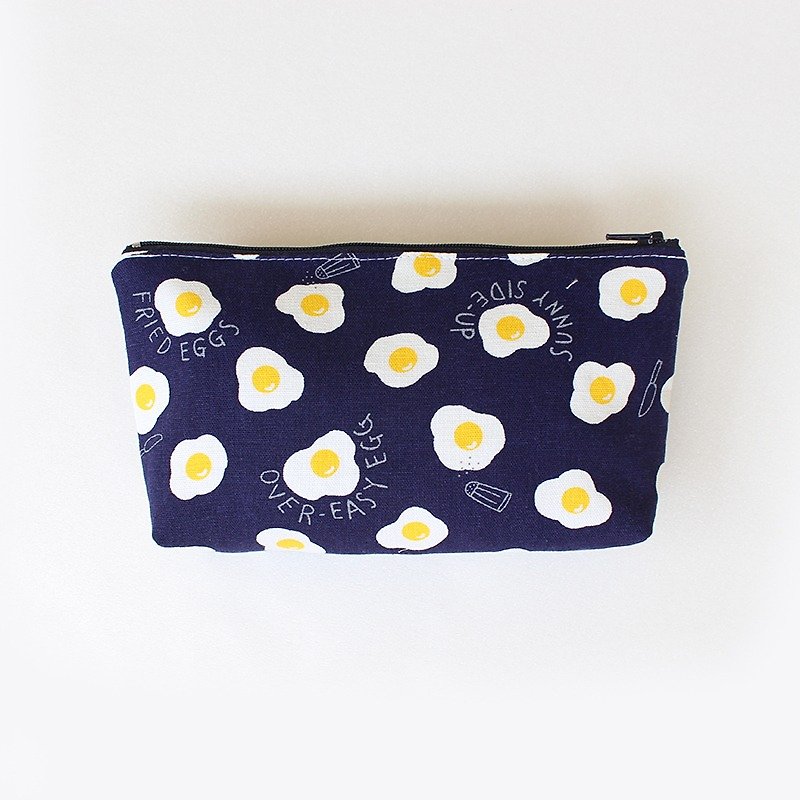 Poached egg pattern - dark blue pencil case (large) / storage bag pencil case cosmetic bag - กล่องดินสอ/ถุงดินสอ - ผ้าฝ้าย/ผ้าลินิน สีน้ำเงิน