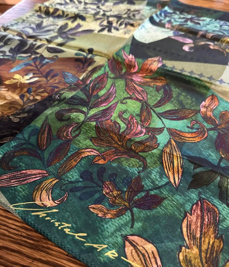 50cm方_絲巾_藤蔓圖案 絲巾 CrystalART - 絲巾 - 其他材質 綠色