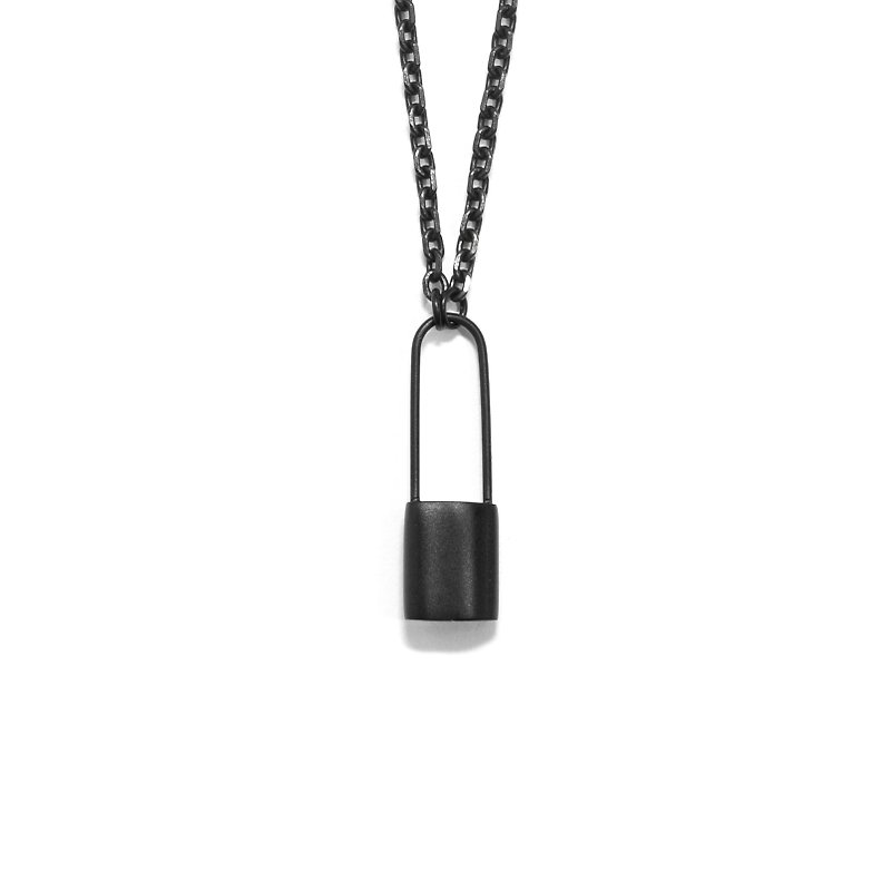Recovery Small Lock Necklace (Mist Black) - สร้อยคอ - สแตนเลส สีดำ