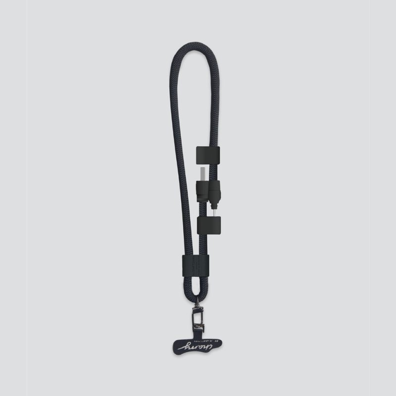 Charry Hand Charging Cable & Wrist Phone Strap 2 in 1- All Black - ที่ชาร์จ - วัสดุอื่นๆ สีดำ