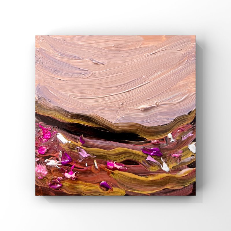 Original artwork Sunset landscape oil painting abstract wildflowers meadow art - 海報/掛畫/掛布 - 其他材質 多色